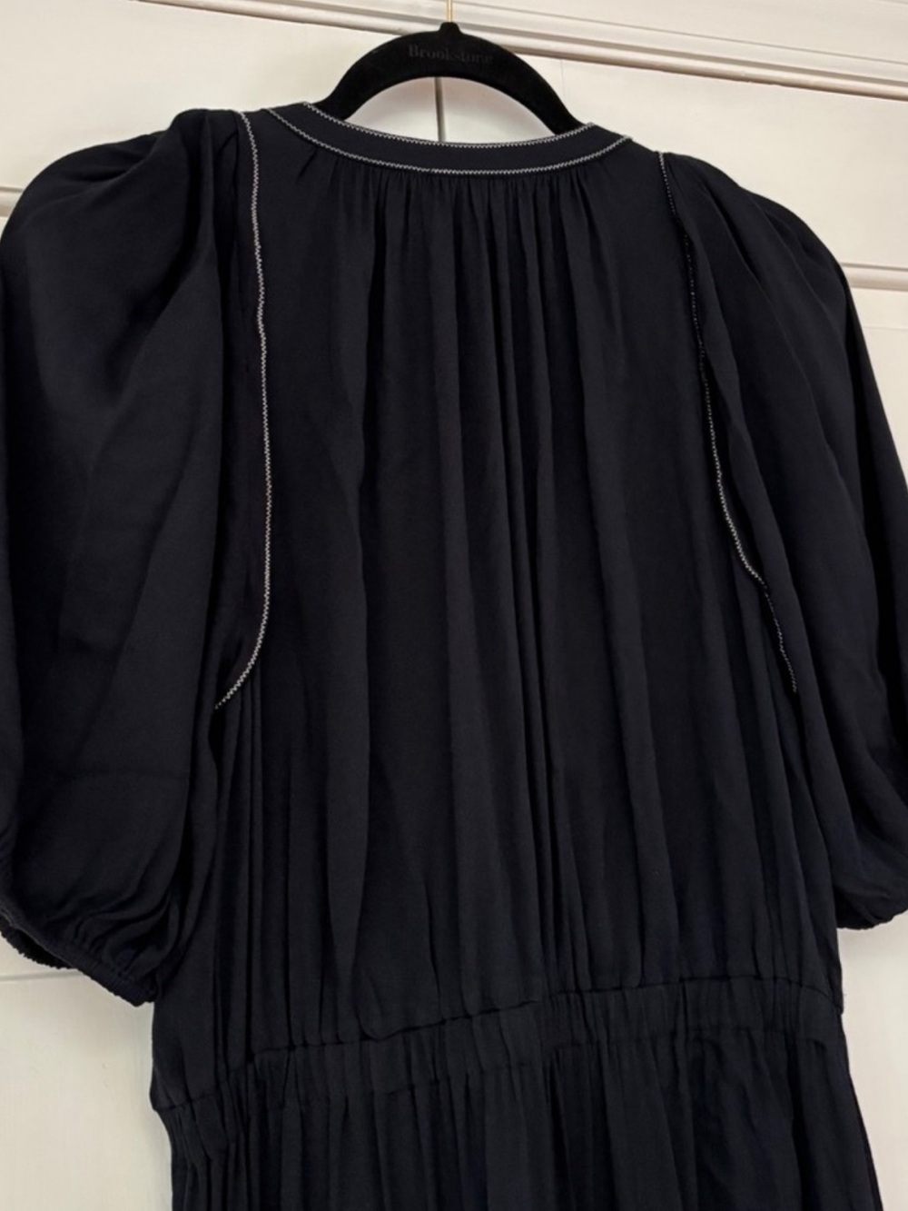 👗 Ulla Johnson Gorgeous Leah Dress Noir Midi Puff Sleeve Contrast Stitch 👗 - Picture 4 of 5